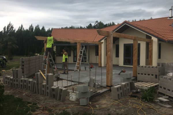 Concrete Block Wall And Patio For Residential Job In North Canterbury